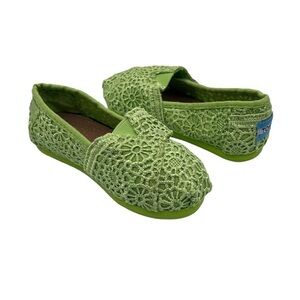 TOMS Green Alpargata Slip On Lace Flats Size 7 Toddler Girl's
